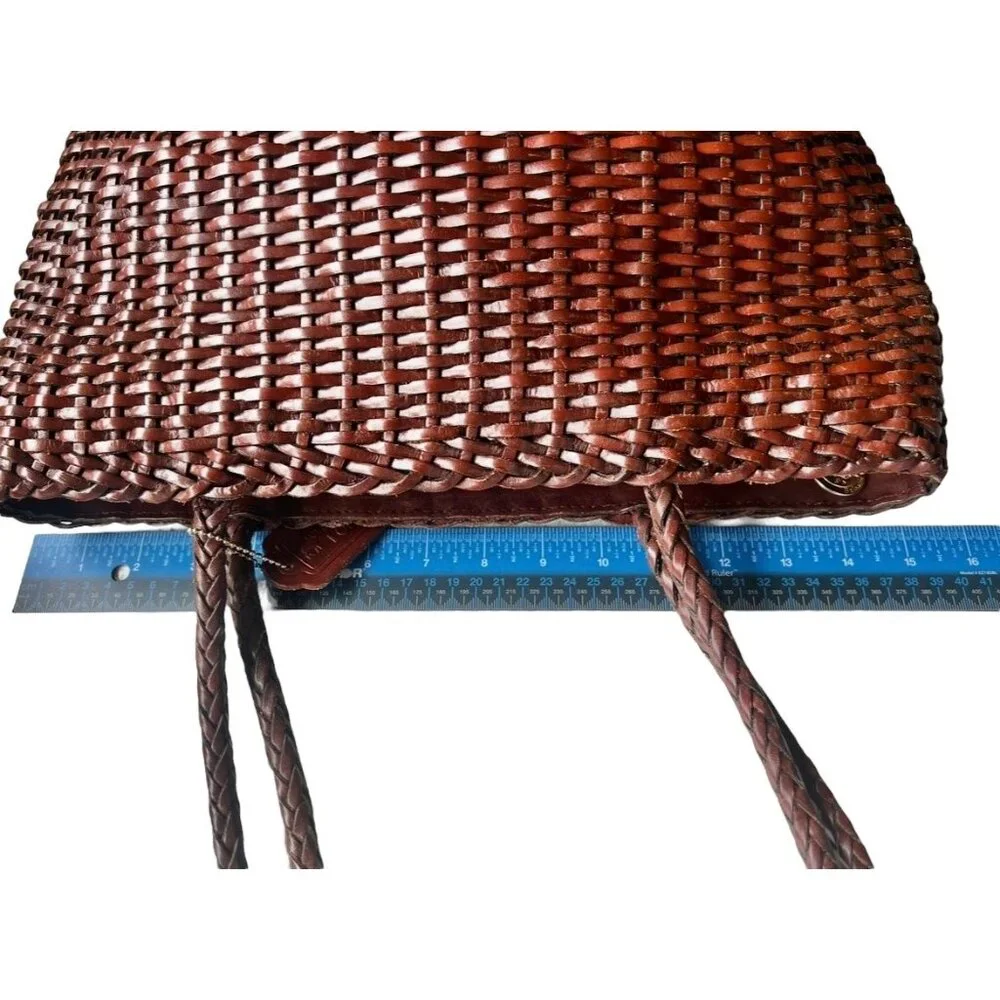 Balentin Lorenzo Handwoven Leather  Tote Bag With Logo Accents & Long Handles - Picture 12 of 13